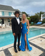 Blue V Neck Mermaid Long Classy Prom Dress With Split