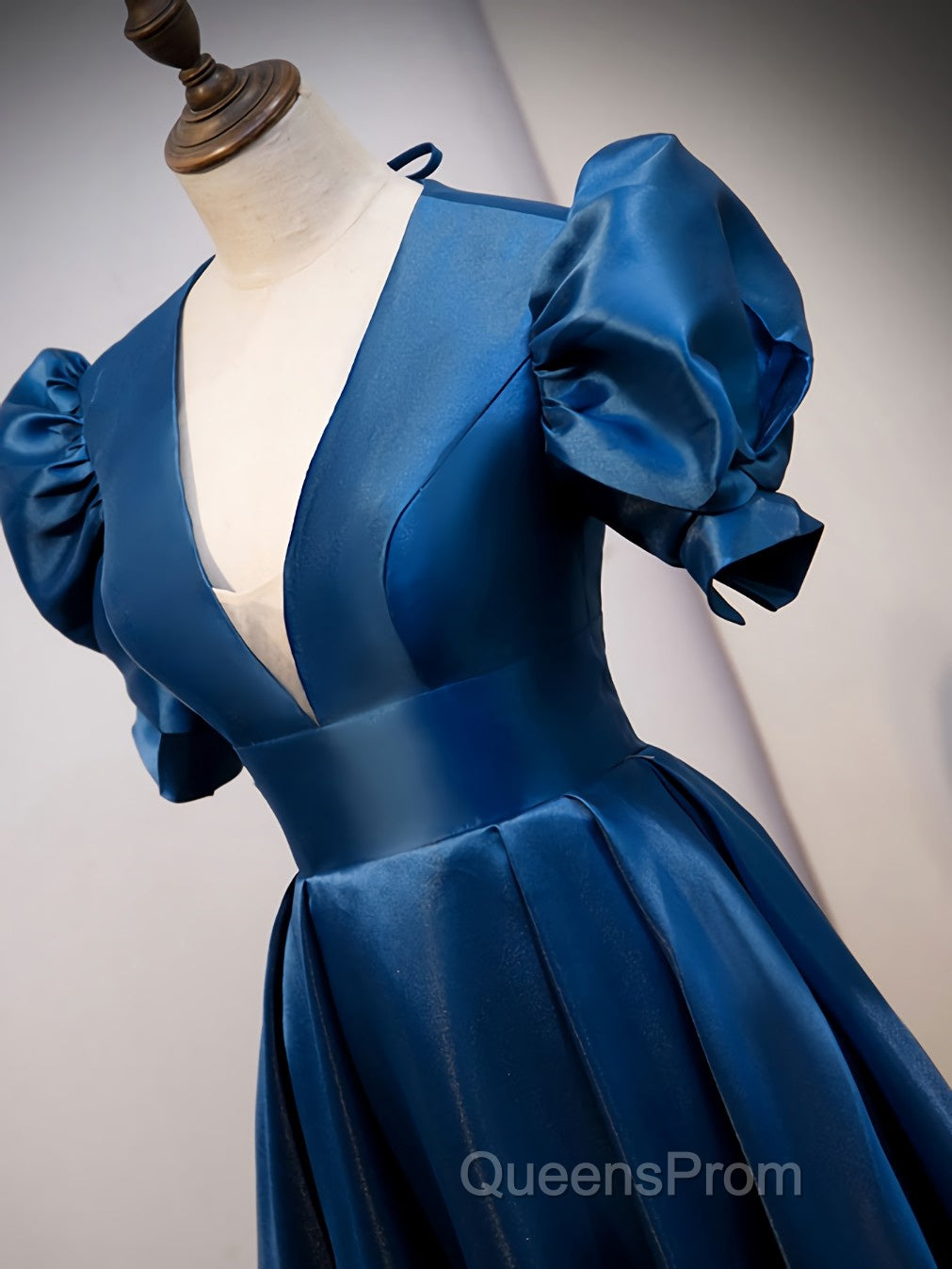Blue v neck satin long Evening Prom Dress blue satin evening Dress Secondary image
