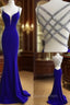 Blue V Neck Sequin Long Evening Prom Dress, Unique Blue Evening Dress