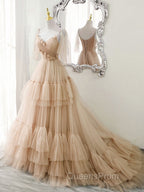 Blue v neck tulle long Evening Prom Dress, blue tulle Evening Dress