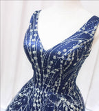 Blue V-neckline Lace Tulle Floor Length Party Dress, Blue Evening Prom Dress Evening Dress