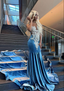 Blue Velvet Appliques Bead Meemaid Long Classy Prom Dress Classy Evening Dress