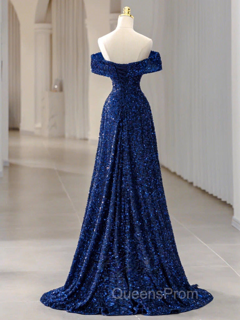 Blue Velvet Sequin Long Evening Prom Dress, Blue Evening Dress Secondary image