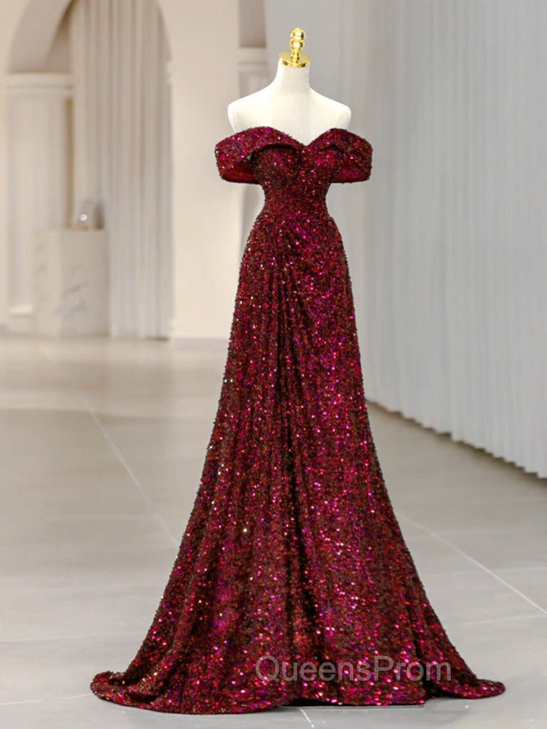Blue Velvet Sequin Long Evening Prom Dress, Blue Evening Dress