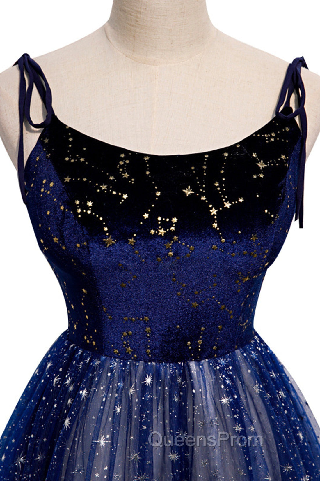 Blue Velvet Tulle Long Evening Prom Dress, A-Line Evening Party Dress Secondary image