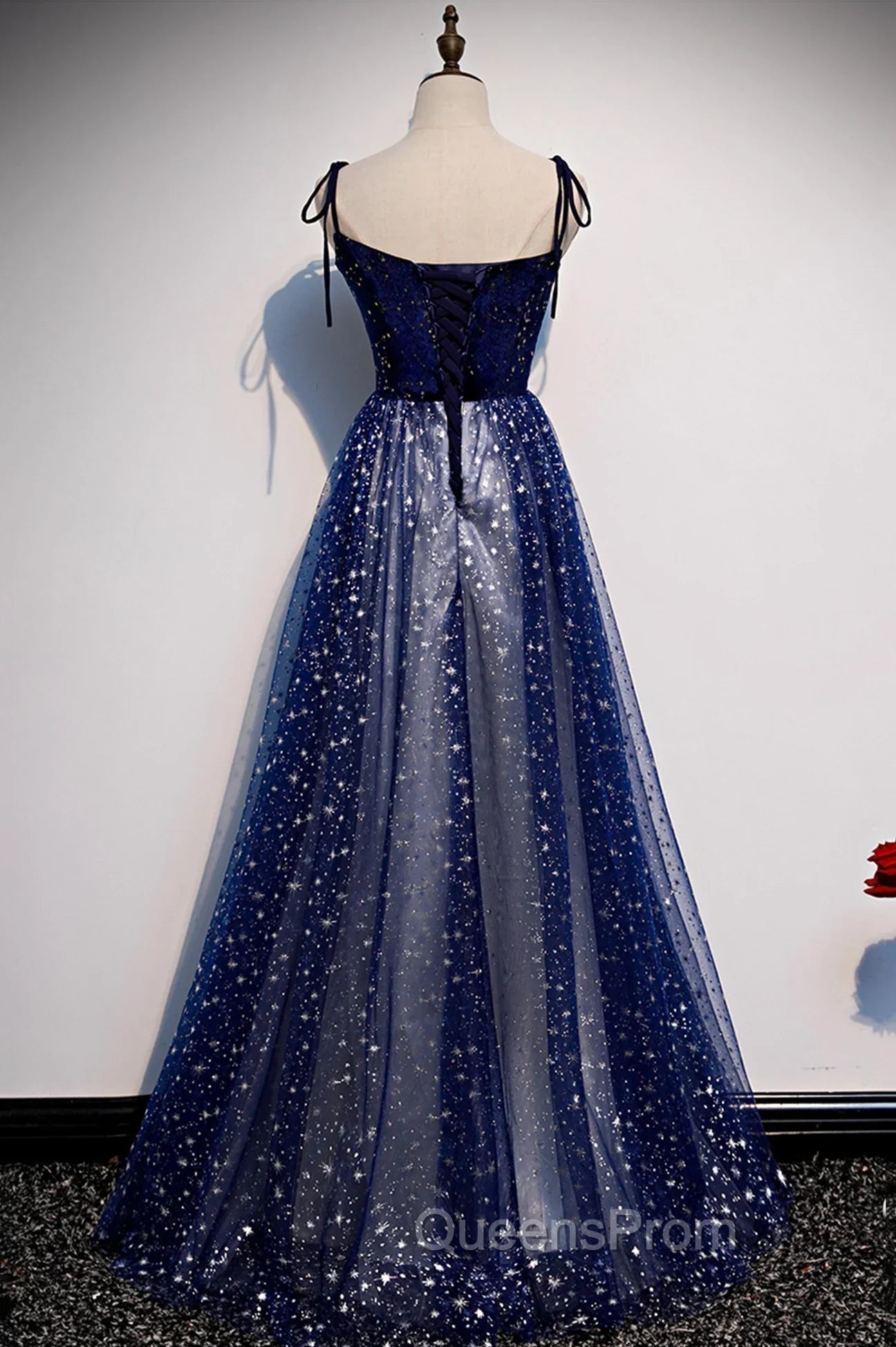 Blue Velvet Tulle Long Evening Prom Dress, A-Line Evening Party Dress