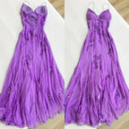 Blue Vintage Elegant V Neck Exquisite Embroidery Applique Beading Long Chiffon Classy Prom Dress Classy Evening Gown Party Dress