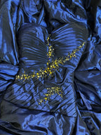 Blue Vintage Rhinestone Embellished Elegant Long Pleated Ball Gown Classy Evening Dress