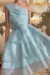 Elegant Blue A-line One Shoulder Mini Short Evening Prom Homecoming Dress