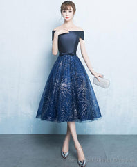 Blue A Line Off Shoulder Short Prom Dress Homecoming Dress