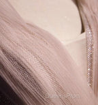 Blush Pink A-Line V-Neck Glitter Tulle With Beaded Long Evening Prom Dress Adult Ceremony Evening Dress