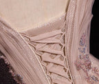 Blush Pink A-Line V-Neck Glitter Tulle With Beaded Long Evening Prom Dress Adult Ceremony Evening Dress