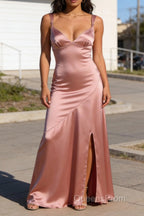 Blush Pink Asymmetrical Bridesmaid Dress with Slit