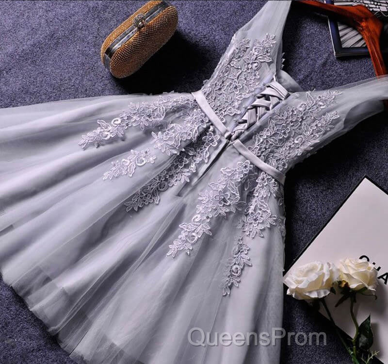 Blush Pink Lace Appliqued Tulle Homecoming Dress,Formal Dress