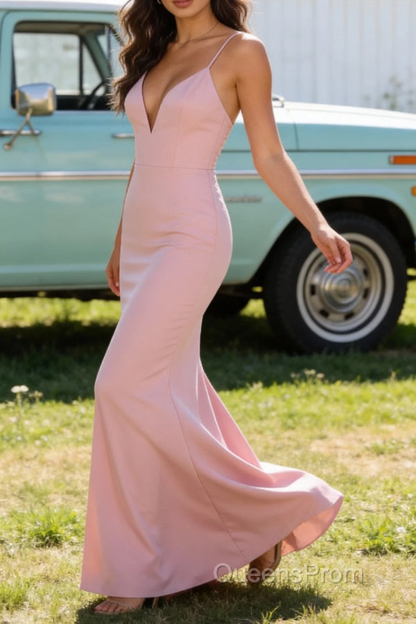 Blush Pink V Neck Spaghetti Straps Long Prom Dress Secondary image