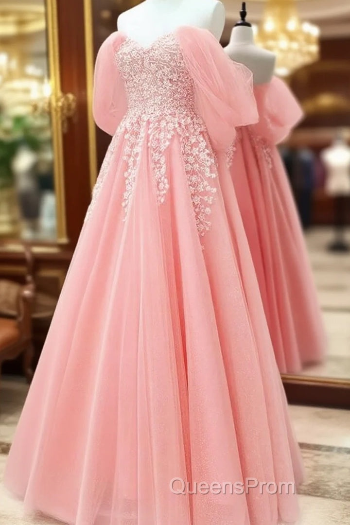 Blush Tulle A-Line Off Shoulder Appliques Dress Main image