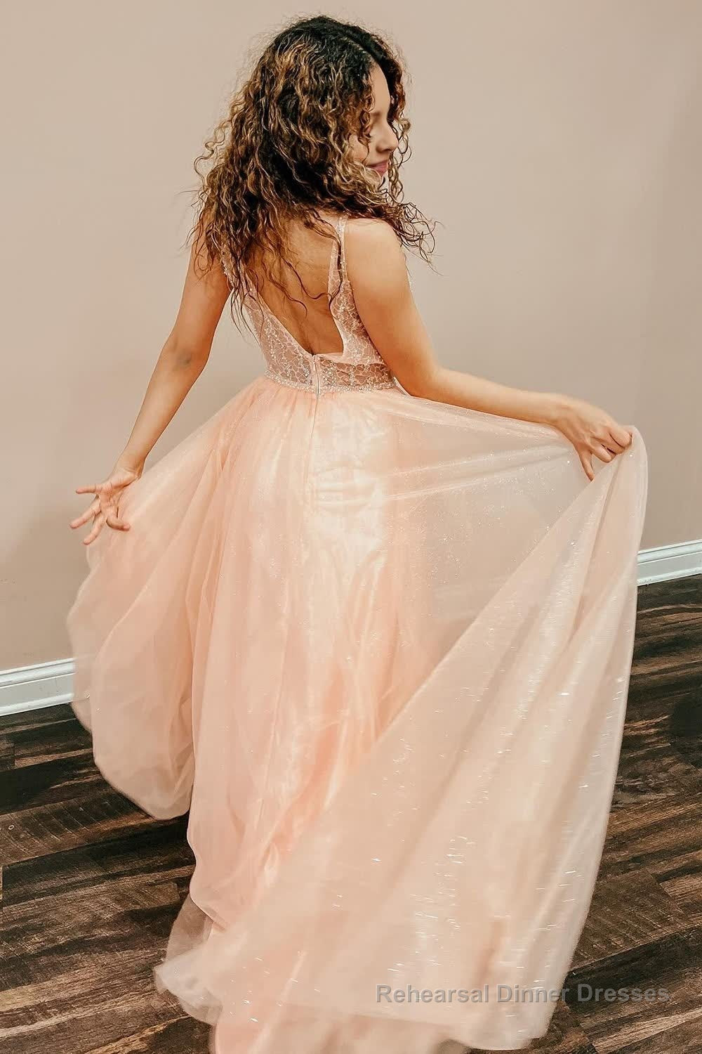 Blush V-Neck Sequins Prom Dress Secondary image