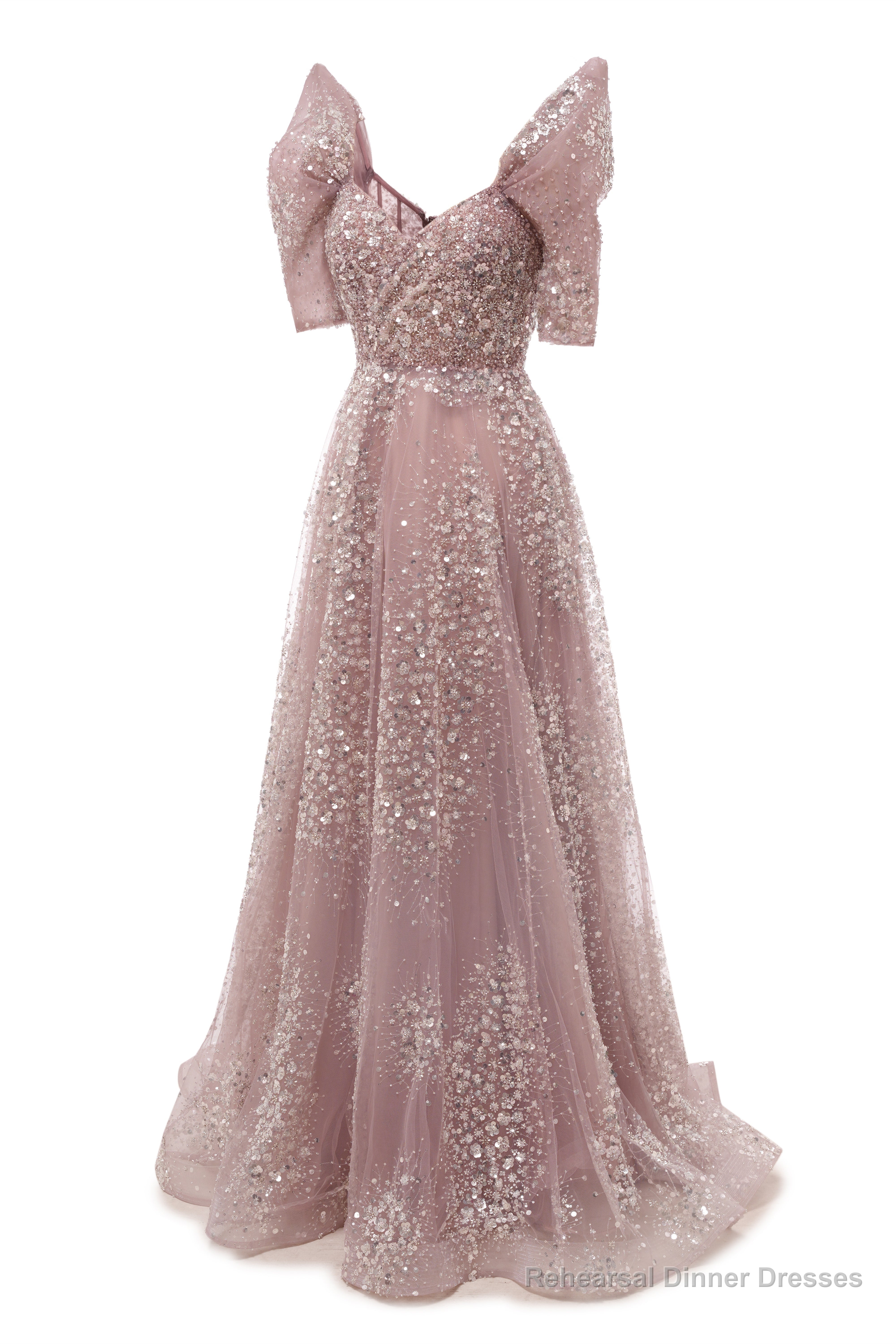 Blushing Pink Lace Crystal Sequin Long Prom Dresses Luxury Evening Gowns Vintage Party Dresses Secondary image