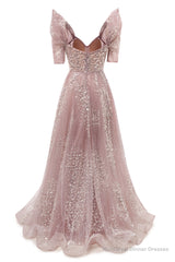 Blushing Pink Lace Crystal Sequin Long Prom Dresses Luxury Evening Gowns Vintage Party Dresses