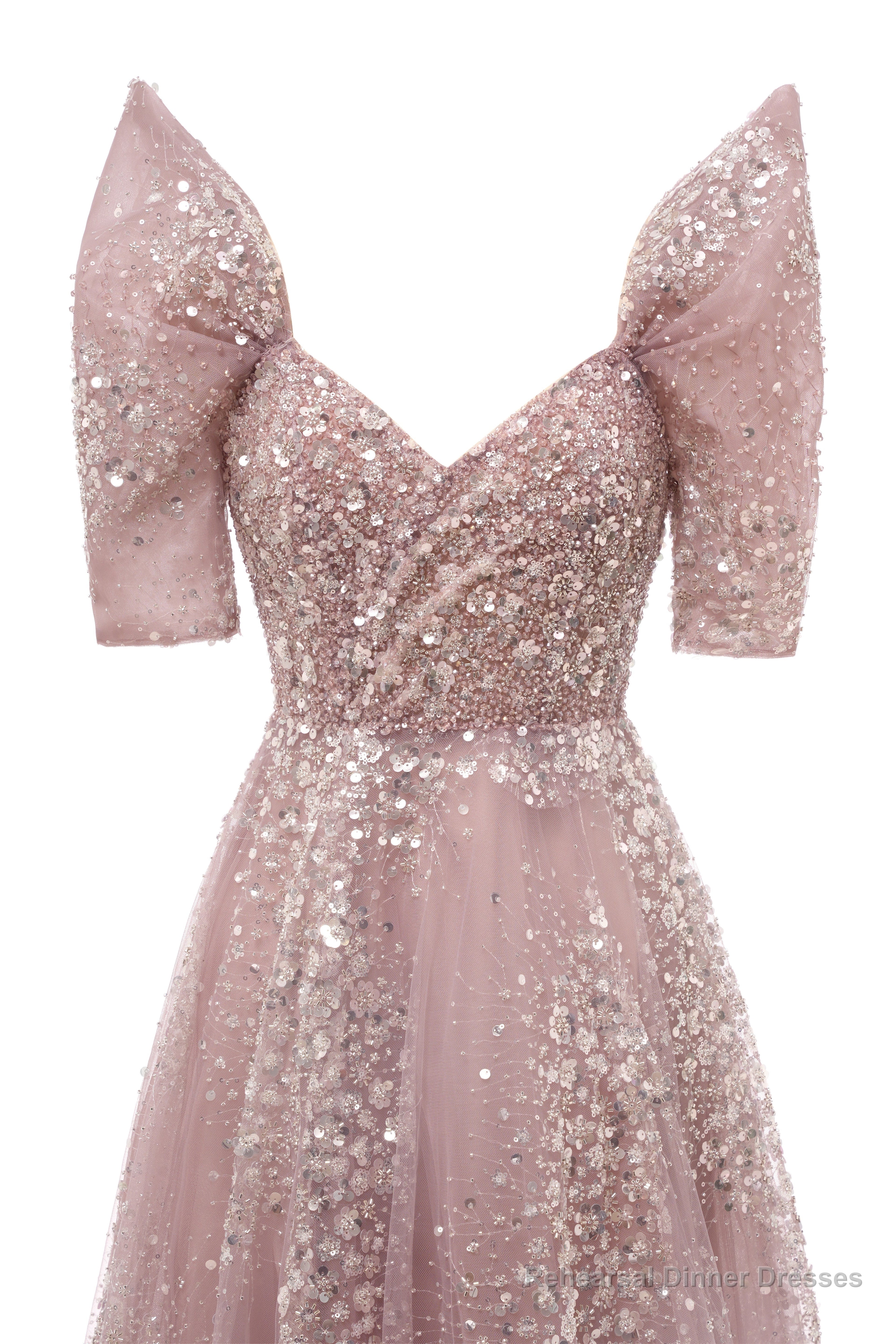 Blushing Pink Lace Crystal Sequin Long Prom Dresses Luxury Evening Gowns Vintage Party Dresses