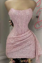 Blushing Pink Sequins Cocktail Dress Woman Elegant Wedding Classy Prom Dress Gowns Mini Graduation Dress Vestido De GraduacióN Vestido De Fiesta Homecoming Dress