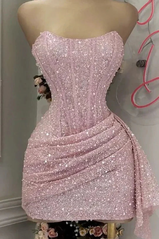 Blushing Pink Sequins Cocktail Dress Woman Elegant Wedding Classy Prom Dress Gowns Mini Graduation Dress Vestido De GraduacióN Vestido De Fiesta Homecoming Dress Main image