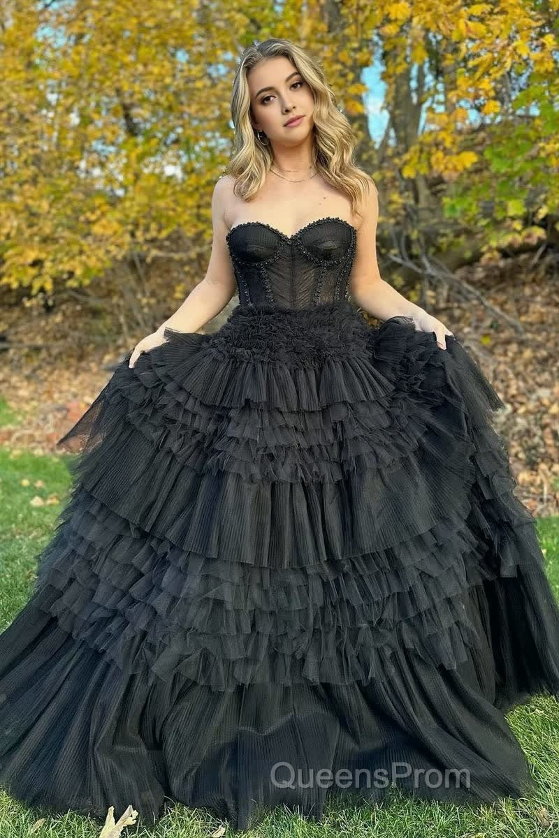 Blushing Pink Tulle Ruffle Layers Lace-Up Back A-Line Evening Prom Dress