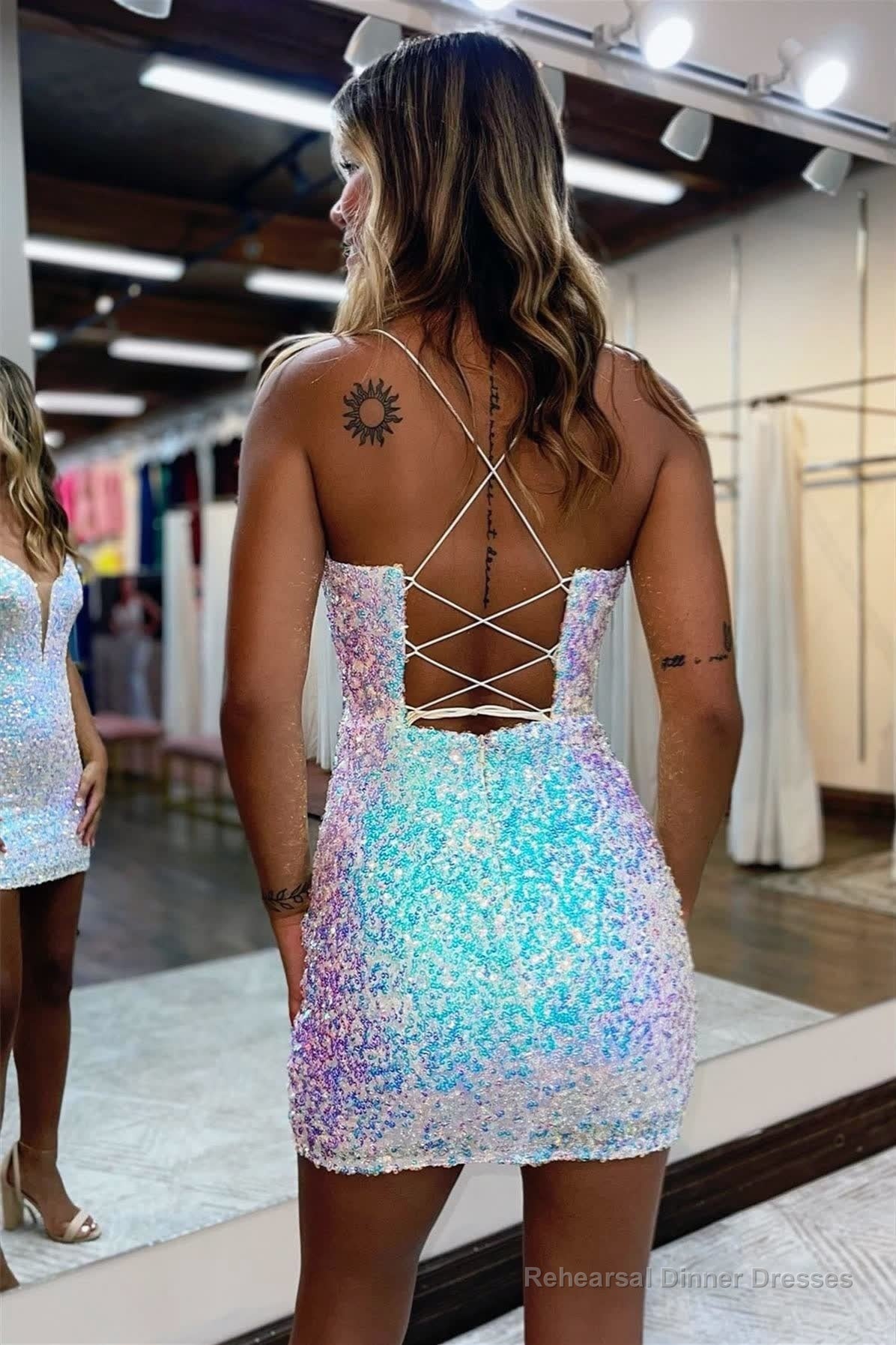 Bodycon Deep V Neck Sequins Homecoming Dress Secondary image