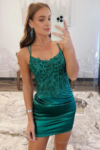 Bodycon Satin Double Straps Keyhole Back Homecoming Dress