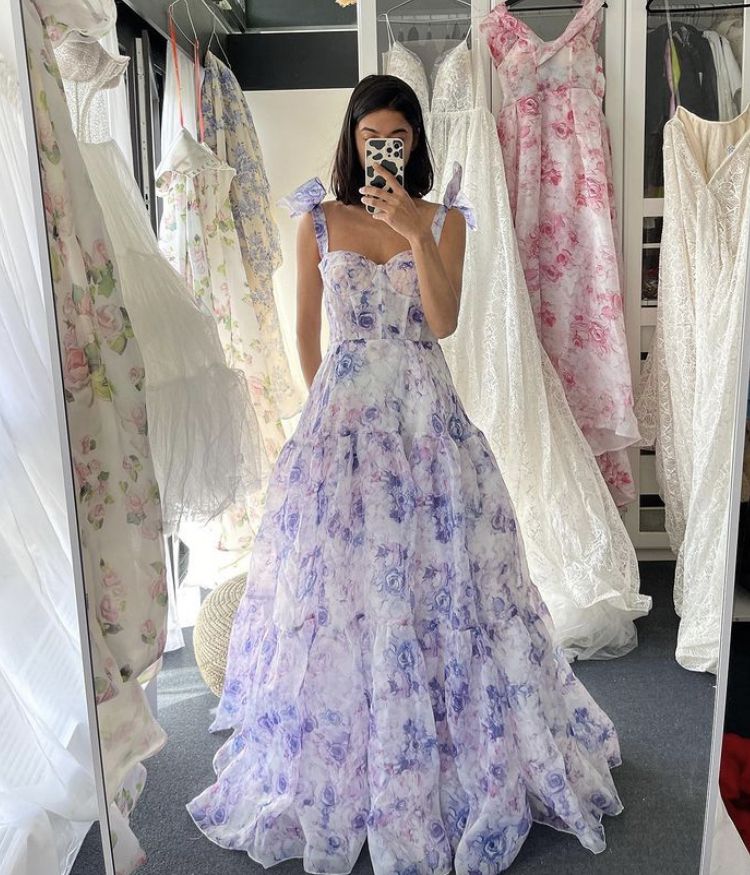 Bow Tie A-Line Chiffon Floral Classy Prom Dress Main image