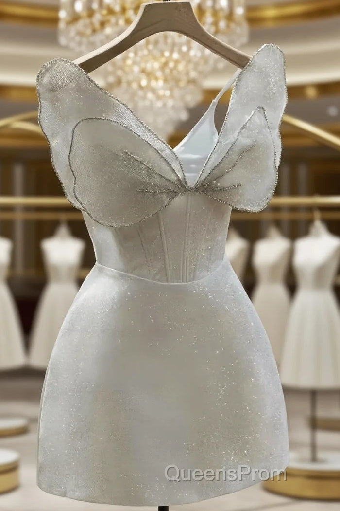 Bowknot White Homecoming Dress Sparkle Evening Dress Short Party Dress Main image