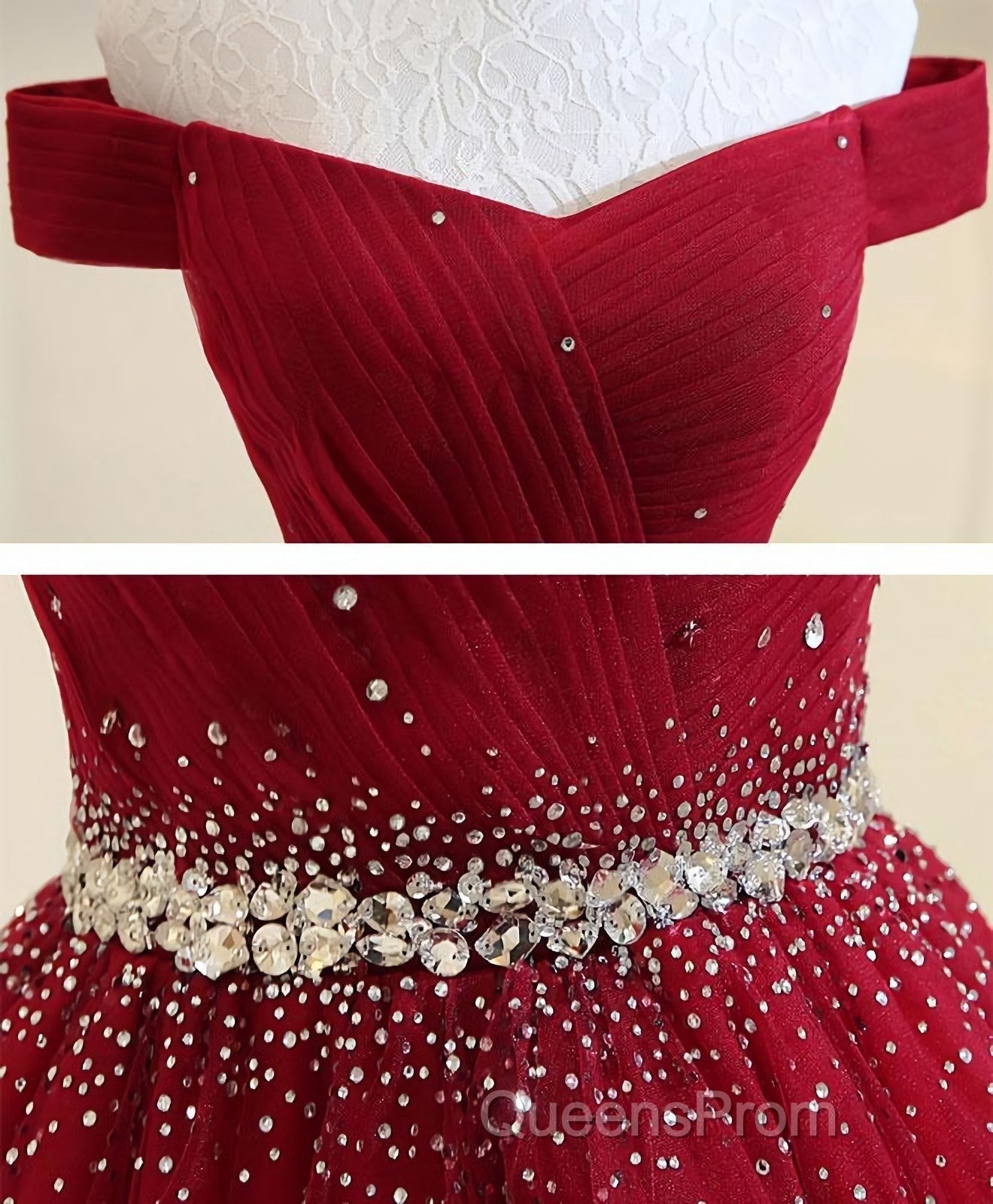 Burgundy Tulle Off Shoulder Long Evening Prom Dress, Burgundy Evening Dress