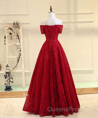 Burgundy a Line Lace Long Evening Prom Dress, Burgundy Evening Dress