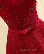 Burgundy a Line Lace Long Evening Prom Dress, Burgundy Evening Dress