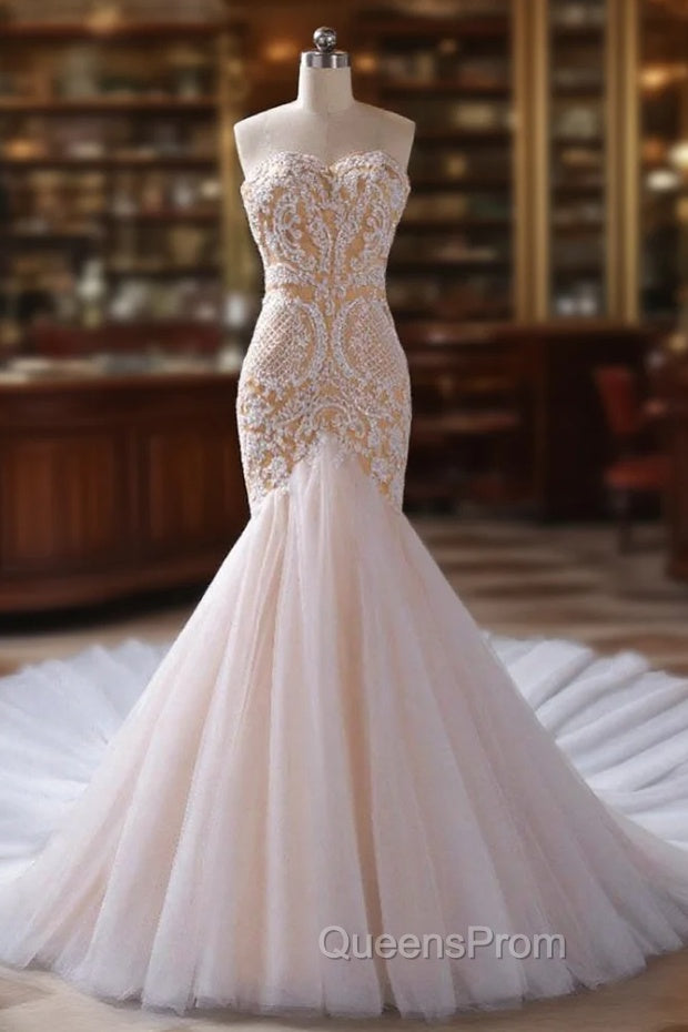 Bridal Gown Custom Made Mermaid Champagne Beaded Wedding Dress Main image
