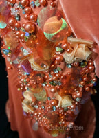 Bright Orange Mermaid V-Neck Satin Beaded Long Evening Prom Dress Sequined Evening Gown