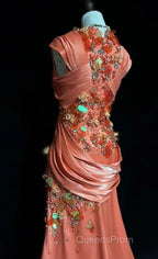 Bright Orange Mermaid V-Neck Satin Beaded Long Evening Prom Dress Sequined Evening Gown
