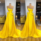 Bright Yellow Strapless Metallic Sequin Overskirt Evening Prom Dress