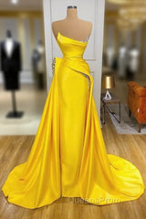 Bright Yellow Strapless Metallic Sequin Overskirt Evening Prom Dress