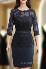 Brilliant Navy Blue Mother Of The Bride Dress Sheath 3/4 Sleeves
