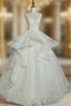Brilliant White Ball Gown Lace Backless Wedding Dress With Train