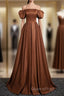 Brown A-Line Satin Long Evening Prom Dress, Brown Long Formal Dress