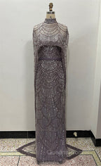 Brown Beading Evening Prom Dress Sweep Train High Neck Zipper Sleeveless Evening Dress