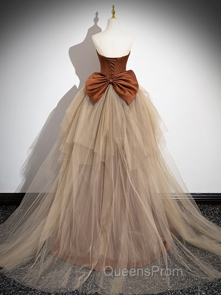 Brown Mermaid Satin Tulle Long Evening Prom Dress, Brown Long Evening Dress Secondary image