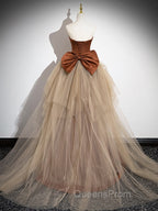 Brown Mermaid Satin Tulle Long Evening Prom Dress, Brown Long Evening Dress