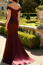 Brown Off The Shoulder Mermaid Satin Formal Dress With Draped Bow