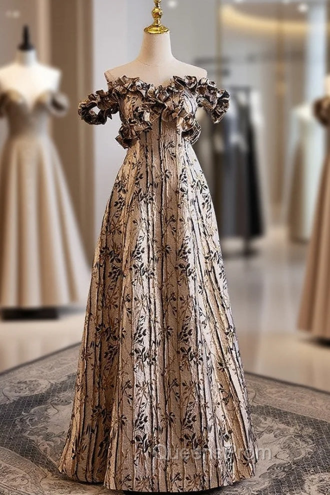Brown Off the Shoulder Sleeveless Evening Prom Dress