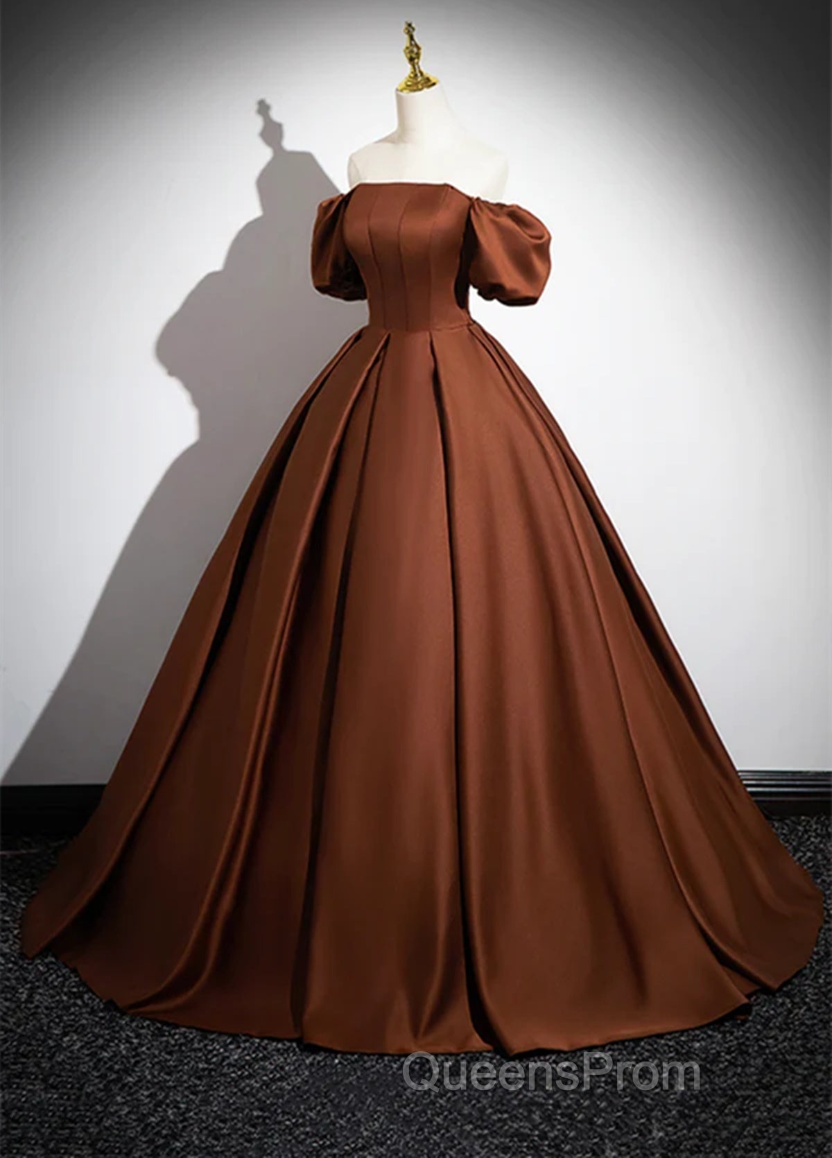 Brown Satin A-Line Short Sleeves Party Dress, Simple Satin Evening Prom Dress Evening Dress Secondary image