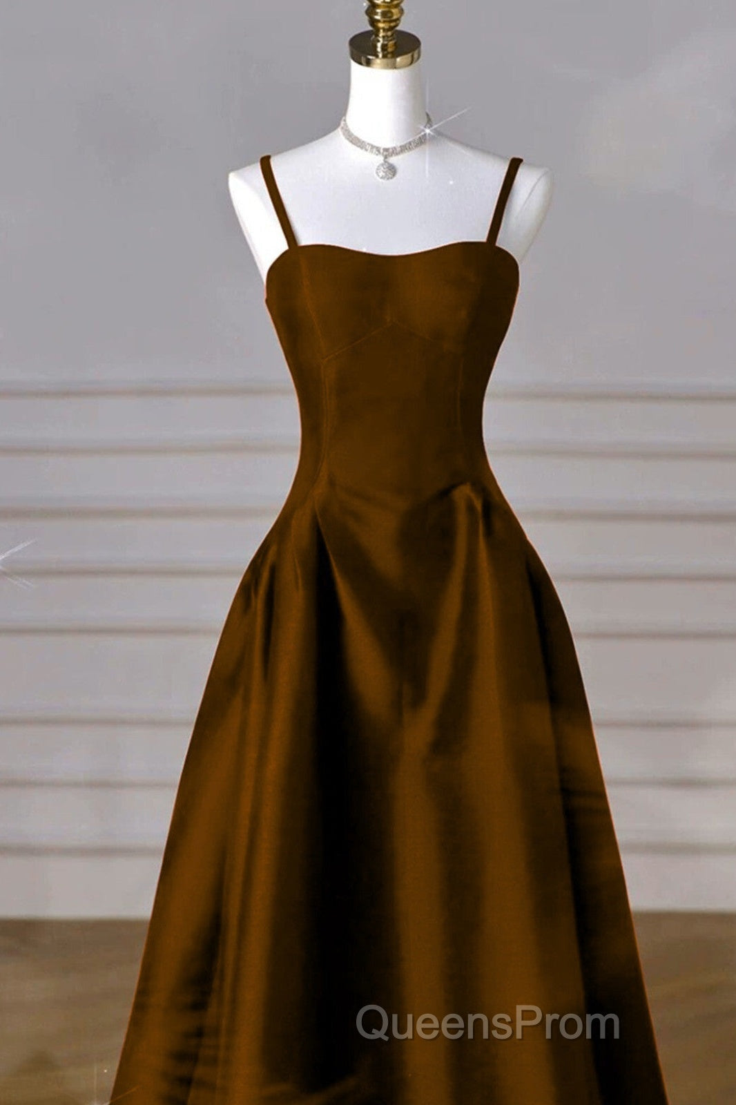Brown Satin A-Line Sweetheart Long Formal Dress, Simple Brown Evening Dress Secondary image
