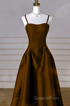 Brown Satin A-Line Sweetheart Long Formal Dress, Simple Brown Evening Dress